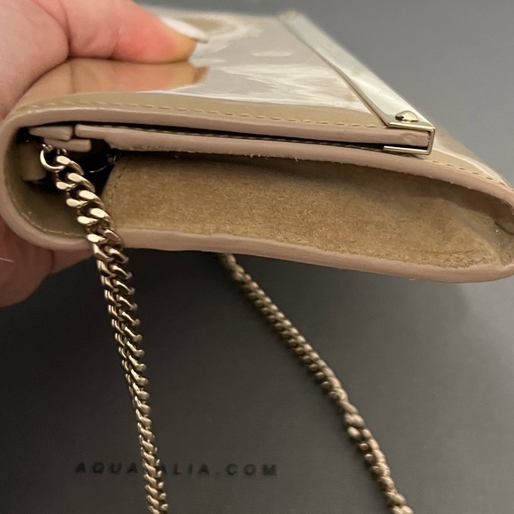 Jimmy Choo Milla Clutch Patent Leather Nude Tan Gold Strap - Picture 8 of 9
